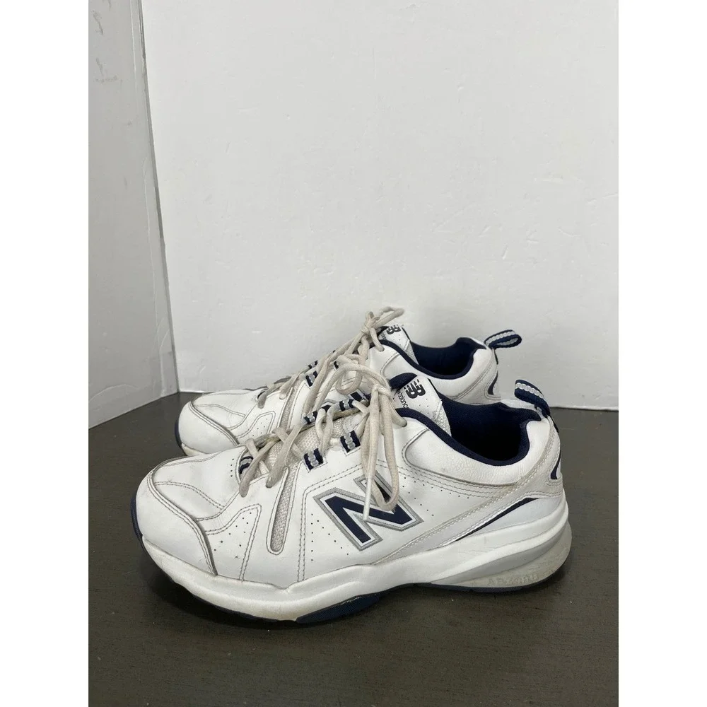 New Balance 608 V5 Leather Lace Up Athletic Shoes White Navy mens Sz 7-light stn
